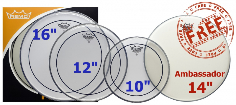 Remo Rock ProPack Pinstripe + Free Snare Head 10,12,16 PP-1870-PS